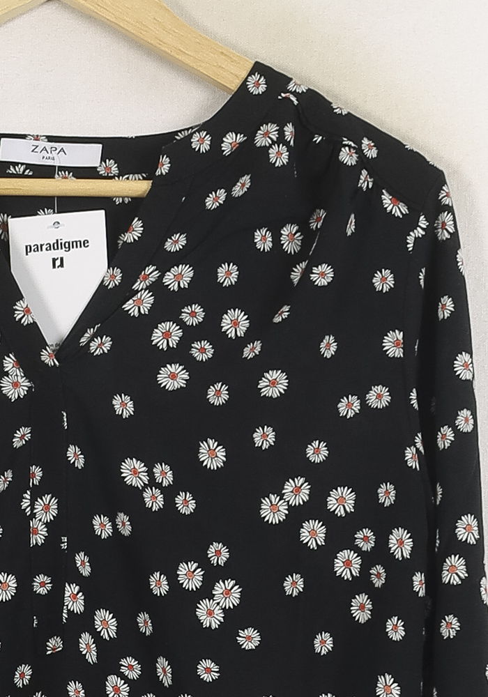 Blouse Noire à Fleurs Blanches - Taille M/38 de la marque ZAPA | PARAD80741 - Vendu par Paradigme - Image 3