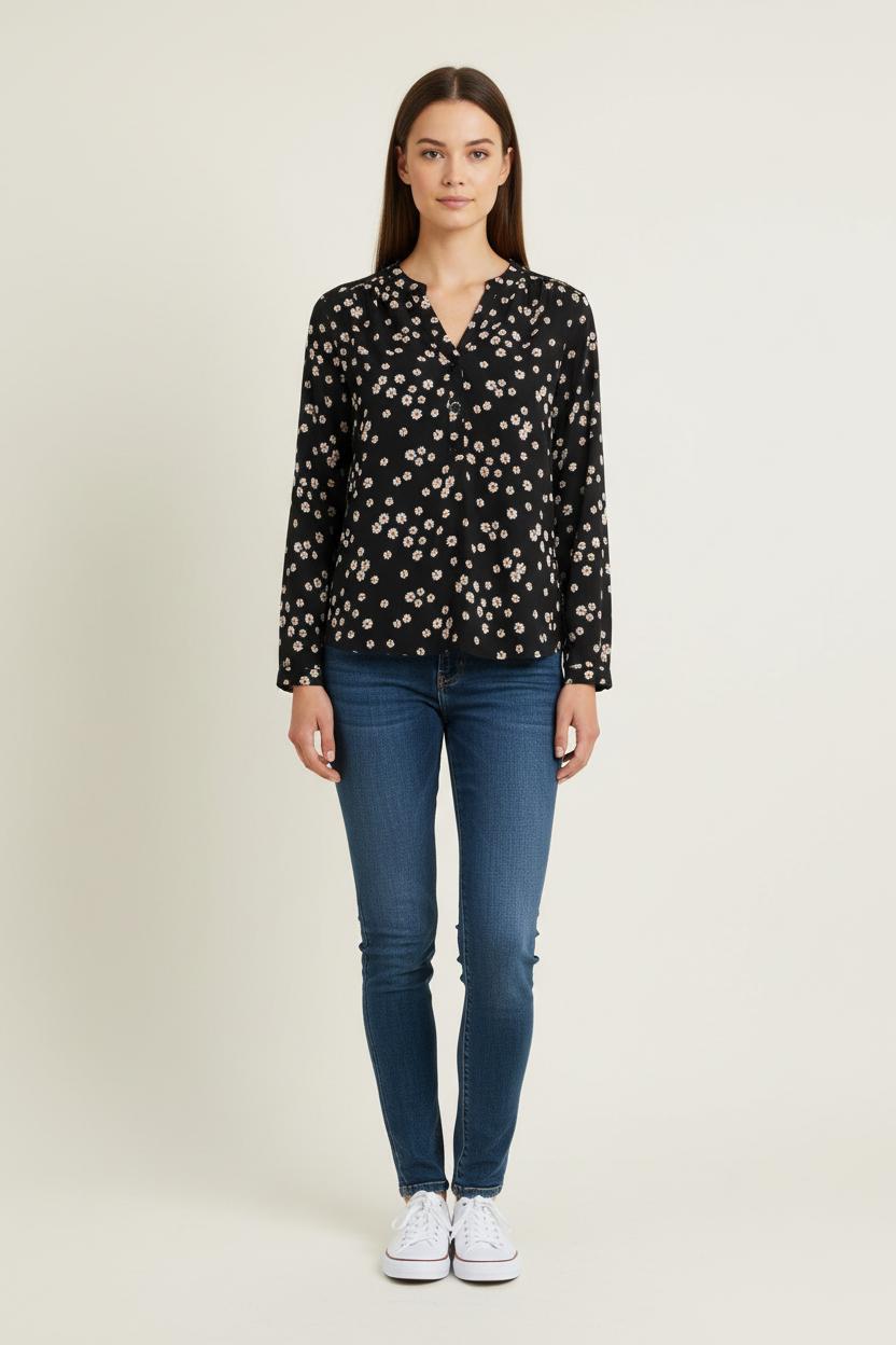Blouse Noire à Fleurs Blanches - Taille M/38 de la marque ZAPA | PARAD80741 - Vendu par Paradigme - Image 1