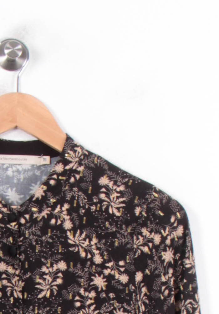 Robe Fleurie Noire et Beige - Taille M/38 de la marque La Fée Maraboutée | PARAD80837 - Vendu par Paradigme - Image 3