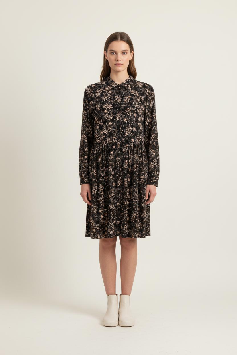 Robe Fleurie Noire et Beige - Taille M/38 de la marque La Fée Maraboutée | PARAD80837 - Vendu par Paradigme - Image 1