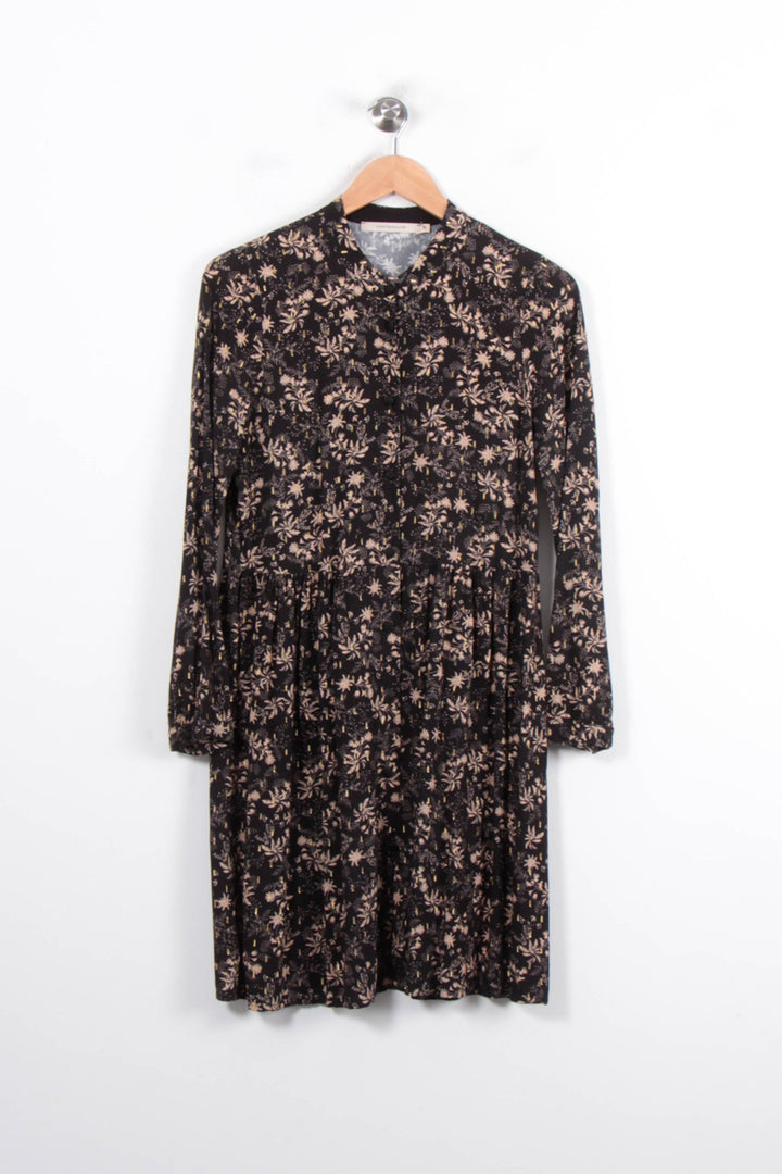 Robe Fleurie Noire et Beige - Taille M/38 de la marque La Fée Maraboutée | PARAD80837 - Vendu par Paradigme - Image 2