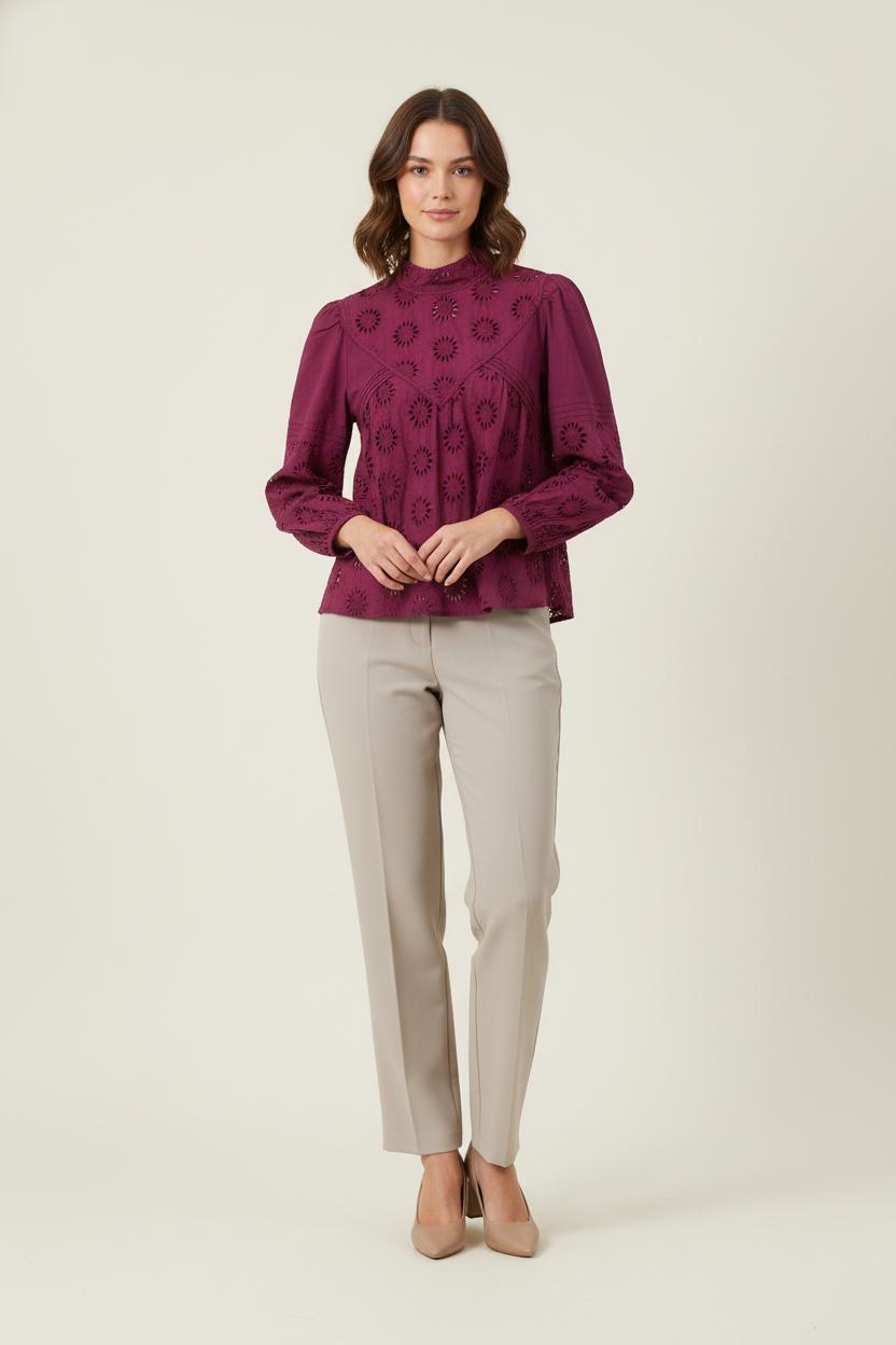 Blouse Brodée Bordeaux - Taille S/36 de la marque IKKS | PARAD80873 - Vendu par Paradigme - Image 1