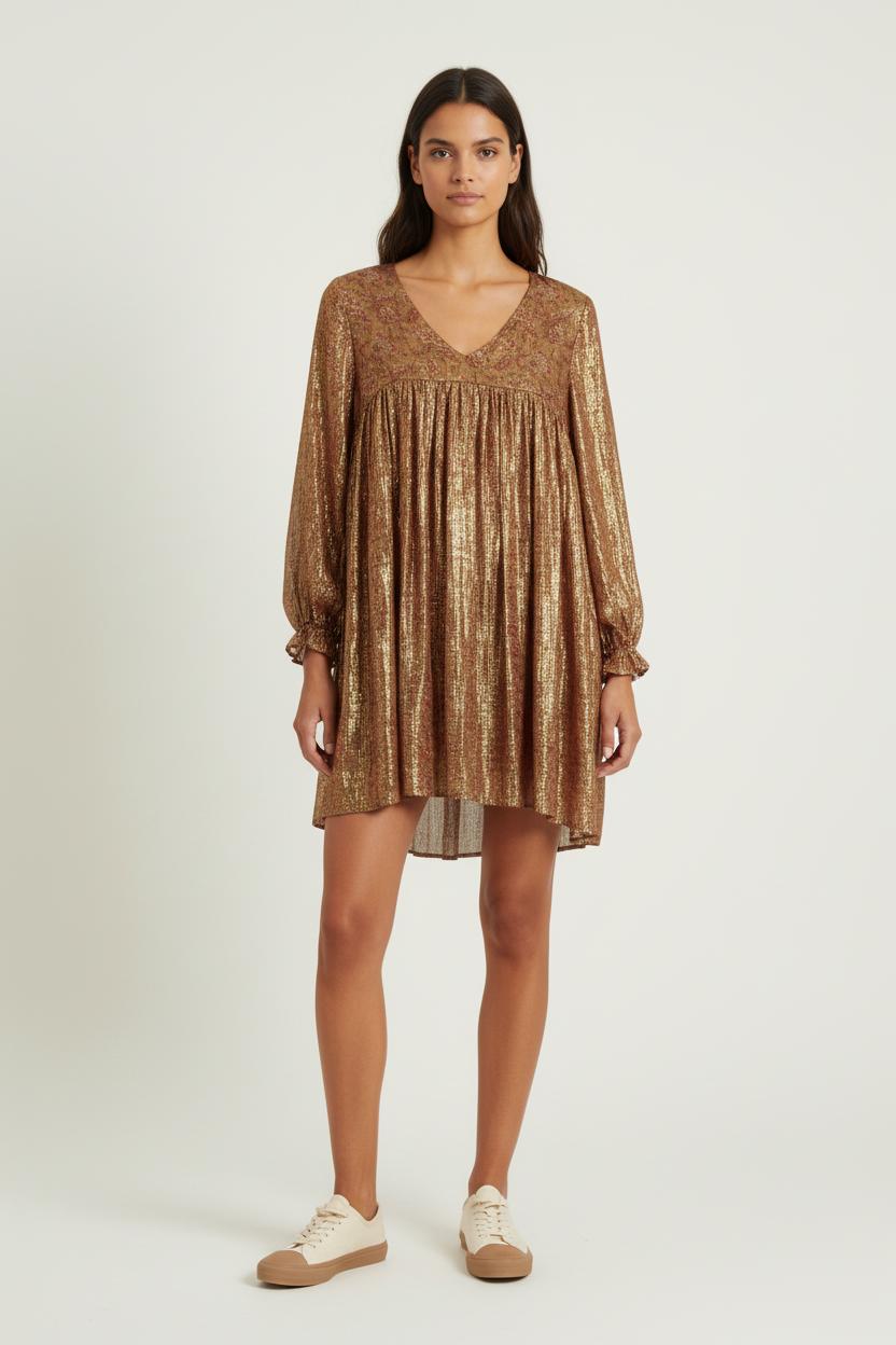 Robe Courte Dorée et Marron - Taille XS/34 de la marque Louise Misha | PARAD81040 - Vendu par Paradigme - Image 1