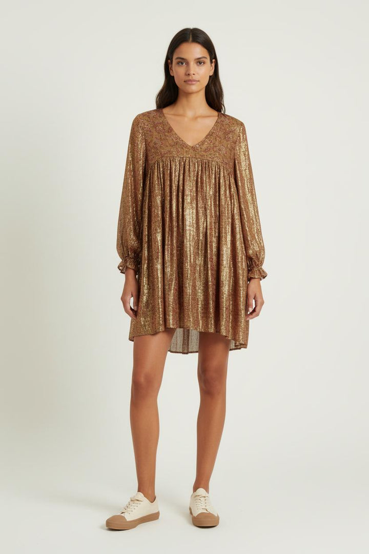 Robe Courte Dorée et Marron - Taille XS/34 de la marque Louise Misha | PARAD81040 - Vendu par Paradigme - Image 1