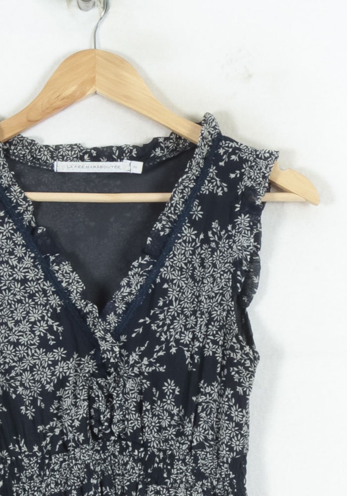 Robe Fleurie Bleu et Blanc - Taille M/38 de la marque La Fée Maraboutée | PARAD81073 - Vendu par Paradigme - Image 3