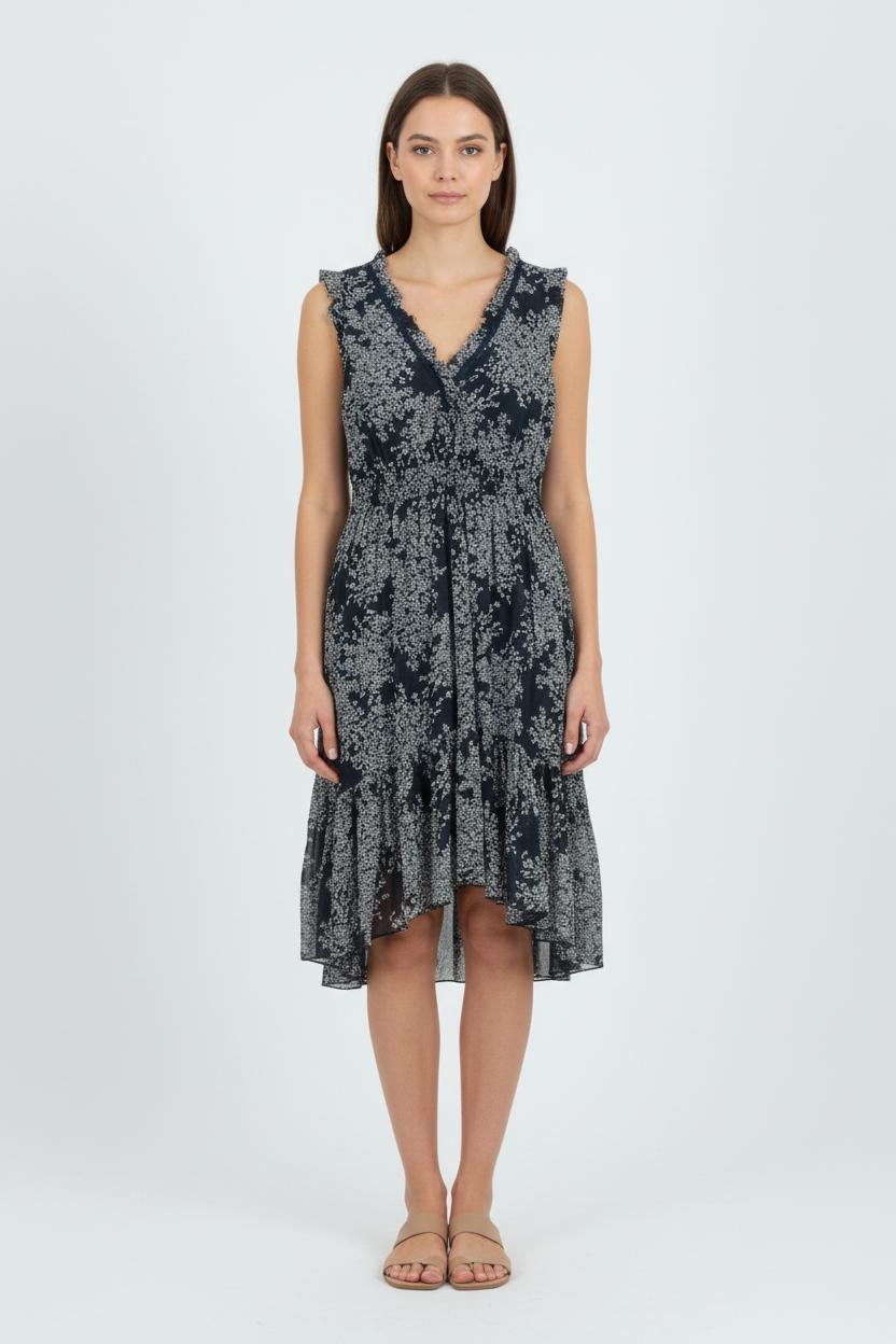 Robe Fleurie Bleu et Blanc - Taille M/38 de la marque La Fée Maraboutée | PARAD81073 - Vendu par Paradigme - Image 1