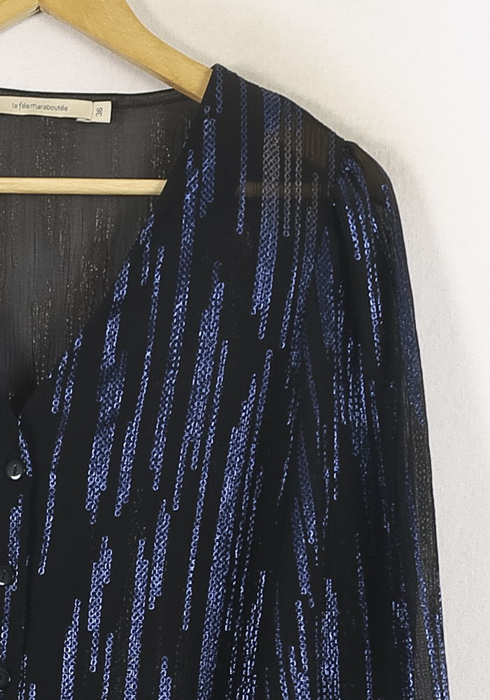 Blouse Noire et Bleue - Taille S/36 de la marque La Fée Maraboutée | PARAD81110 - Vendu par Paradigme - Image 3