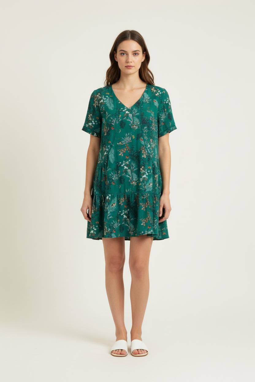 Robe Fleurie Verte - Taille M/38 de la marque One Step | PARAD81267 - Vendu par Paradigme - Image 1