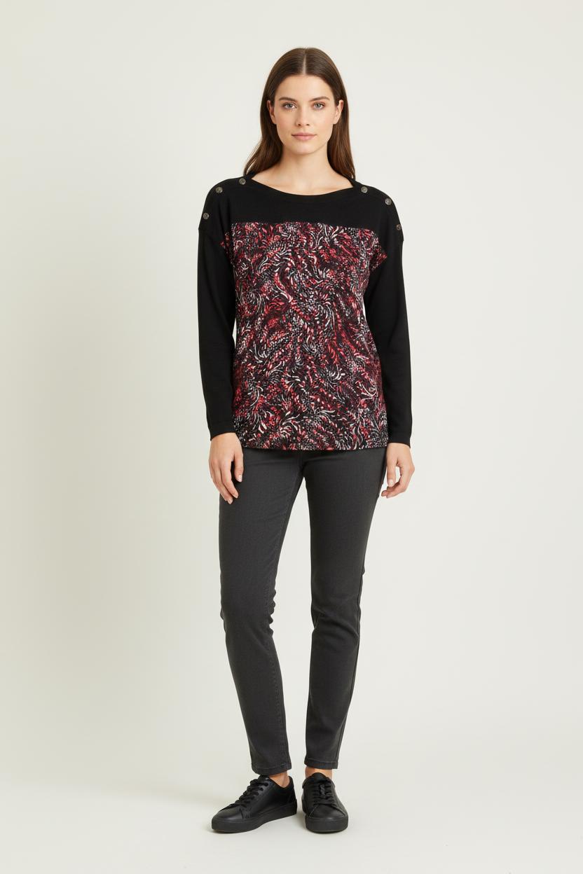 Pull Noir et Rouge - Taille L/40 de la marque One Step | PARAD81310 - Vendu par Paradigme - Image 1