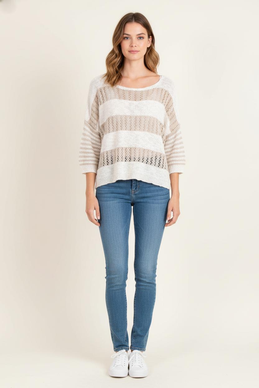Pull Beige et Blanc - Taille S/36 de la marque La Fée Maraboutée | PARAD81324 - Vendu par Paradigme - Image 1