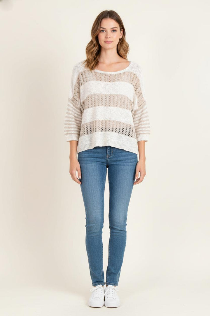 Pull Beige et Blanc - Taille S/36 de la marque La Fée Maraboutée | PARAD81324 - Vendu par Paradigme - Image 1