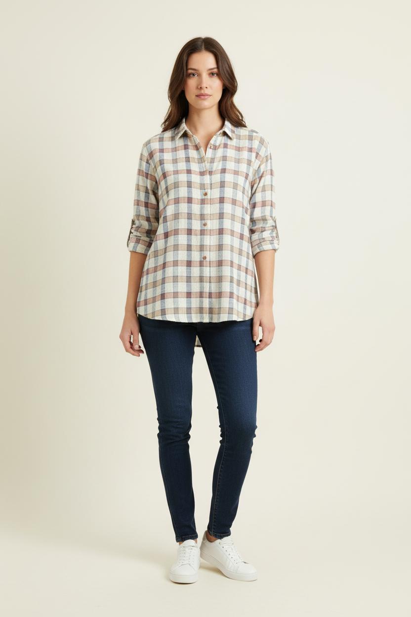 Chemise À Carreaux Beige Bleu et Marron - Taille XS/34 de la marque Sessùn | PARAD81672 - Vendu par Paradigme - Image 1