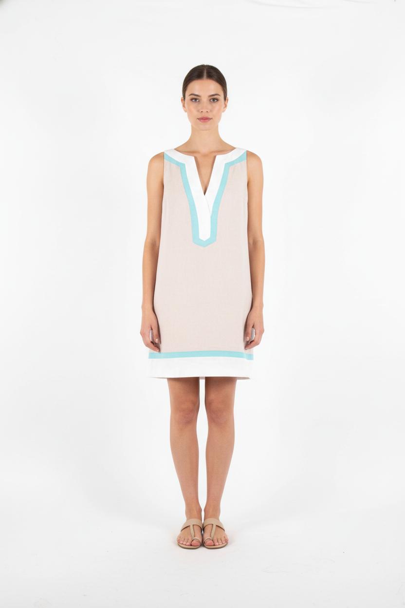 Robe Sans Manches Beige et Bleu - Taille S/36 de la marque Tara Jarmon | PARAD81793 - Vendu par Paradigme - Image 1