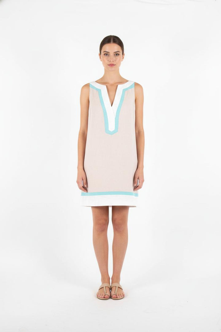 Robe Sans Manches Beige et Bleu - Taille S/36 de la marque Tara Jarmon | PARAD81793 - Vendu par Paradigme - Image 1