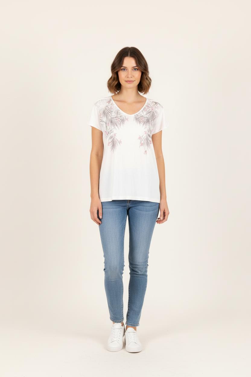 Tee-shirt Blanc et Beige - Taille S/36 de la marque One Step | PARAD81799 - Vendu par Paradigme - Image 1