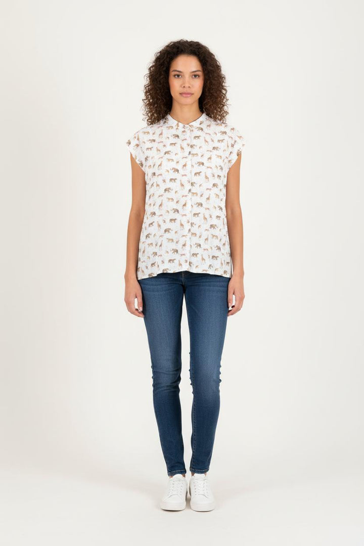 Chemisier Blanc et Marron - Taille M/38 de la marque La Fée Maraboutée | PARAD81825 - Vendu par Paradigme - Image 1