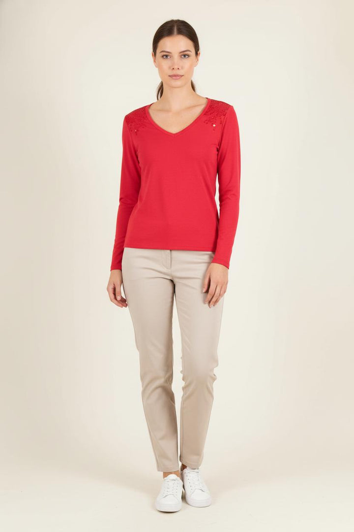 Tee-shirt Manches Longues Rouge - Taille XS/34 de la marque IKKS | PARAD81940 - Vendu par Paradigme - Image 1