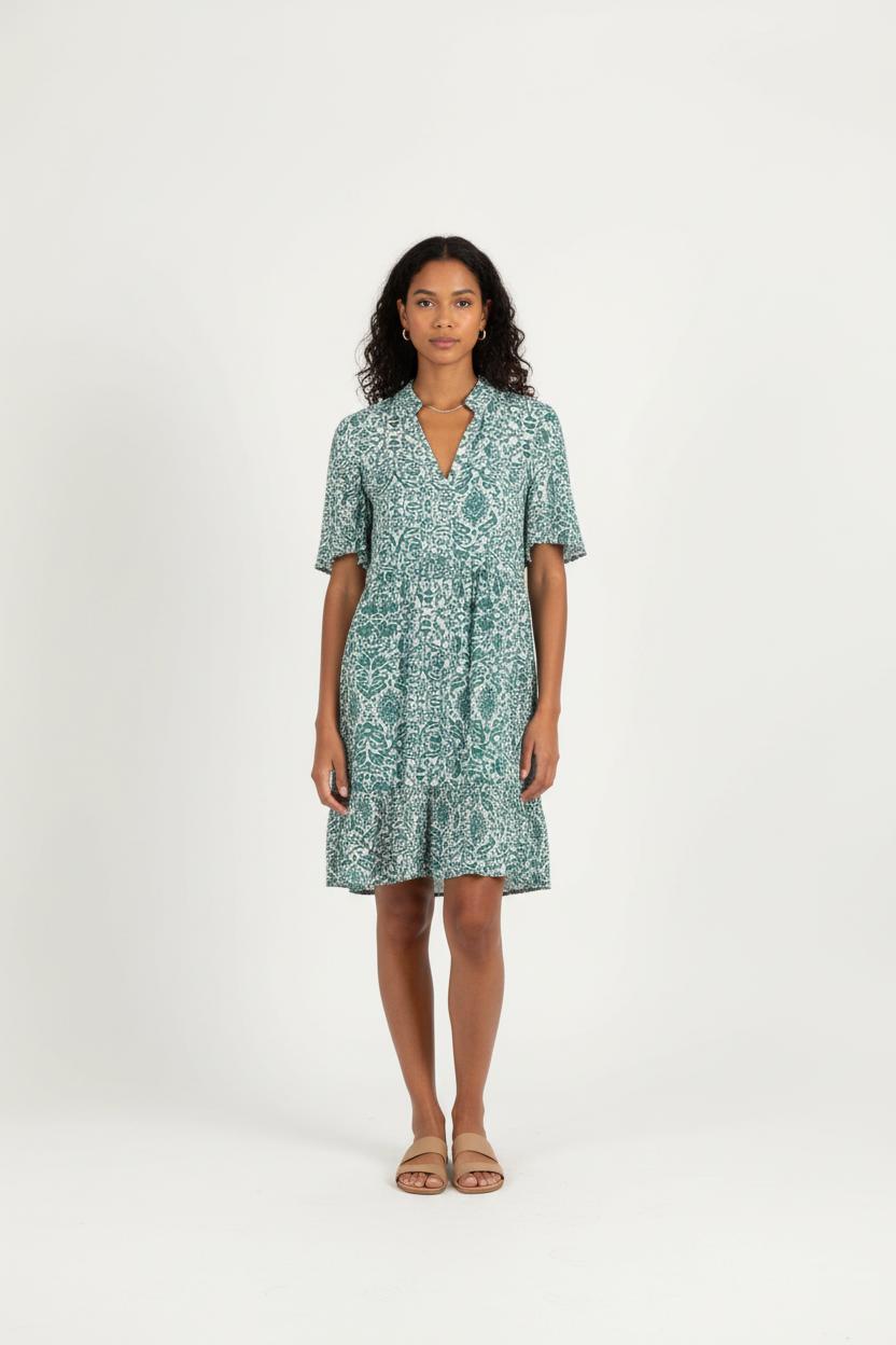 Robe Imprimée Verte et Blanche - Taille S/36 de la marque Caroll | PARAD82108 - Vendu par Paradigme - Image 1