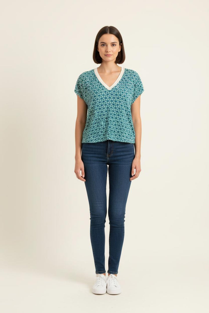 Blouse Verte et Blanche - Taille S/36 de la marque La Fée Maraboutée | PARAD82170 - Vendu par Paradigme - Image 1