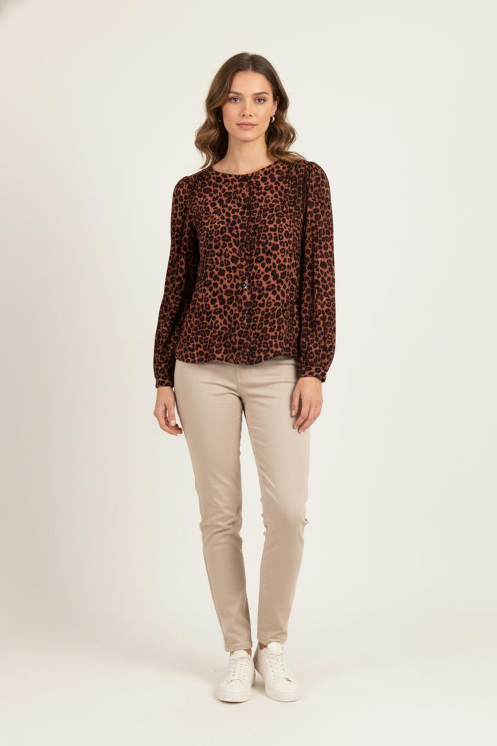 Blouse Léopard Marron et Noir - Taille M/38 de la marque La Fée Maraboutée | PARAD82173 - Vendu par Paradigme - Image 1
