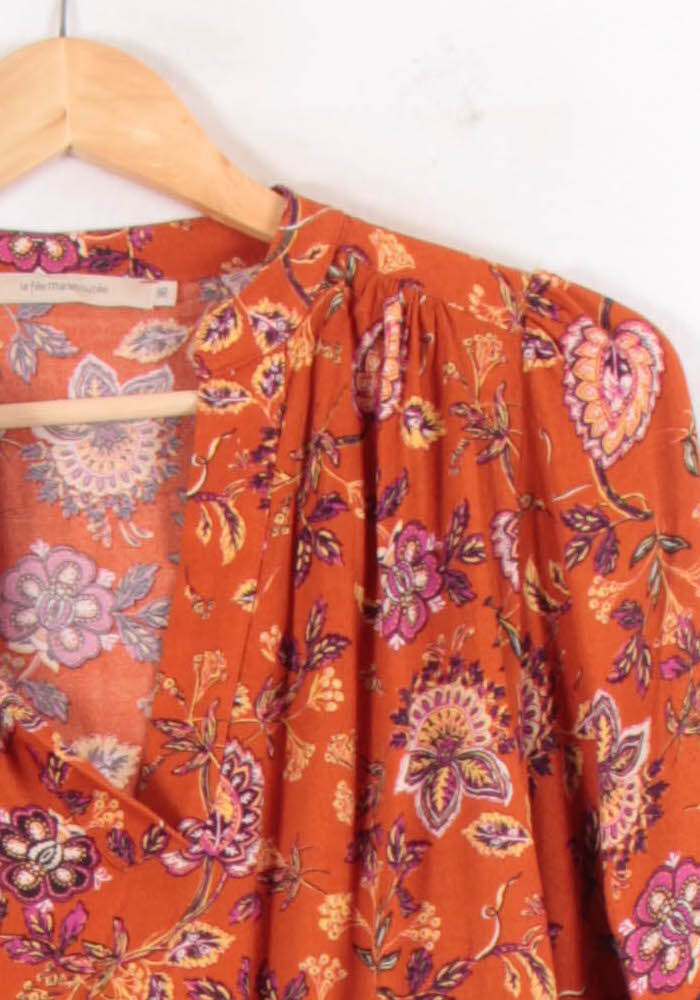 Blouse Fleurie Orange - Taille S/36 de la marque La Fée Maraboutée | PARAD82174 - Vendu par Paradigme - Image 3