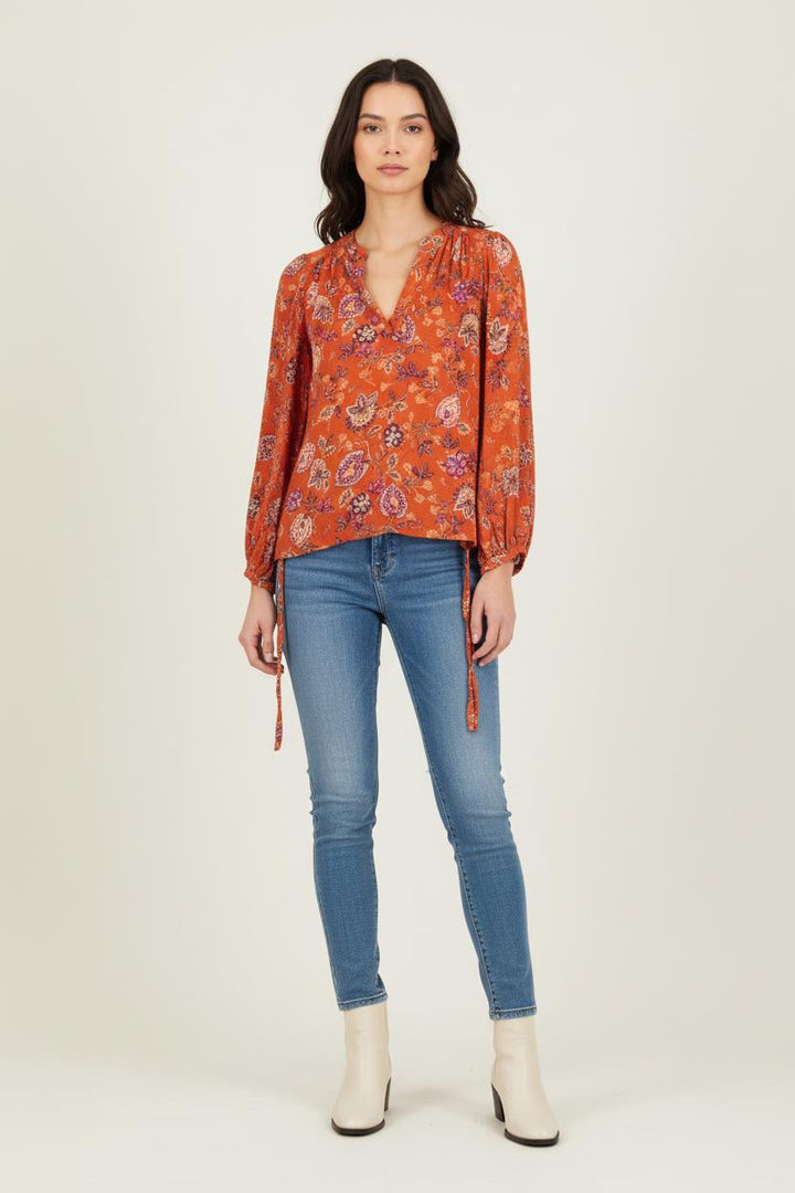 Blouse Fleurie Orange - Taille S/36 de la marque La Fée Maraboutée | PARAD82174 - Vendu par Paradigme - Image 1