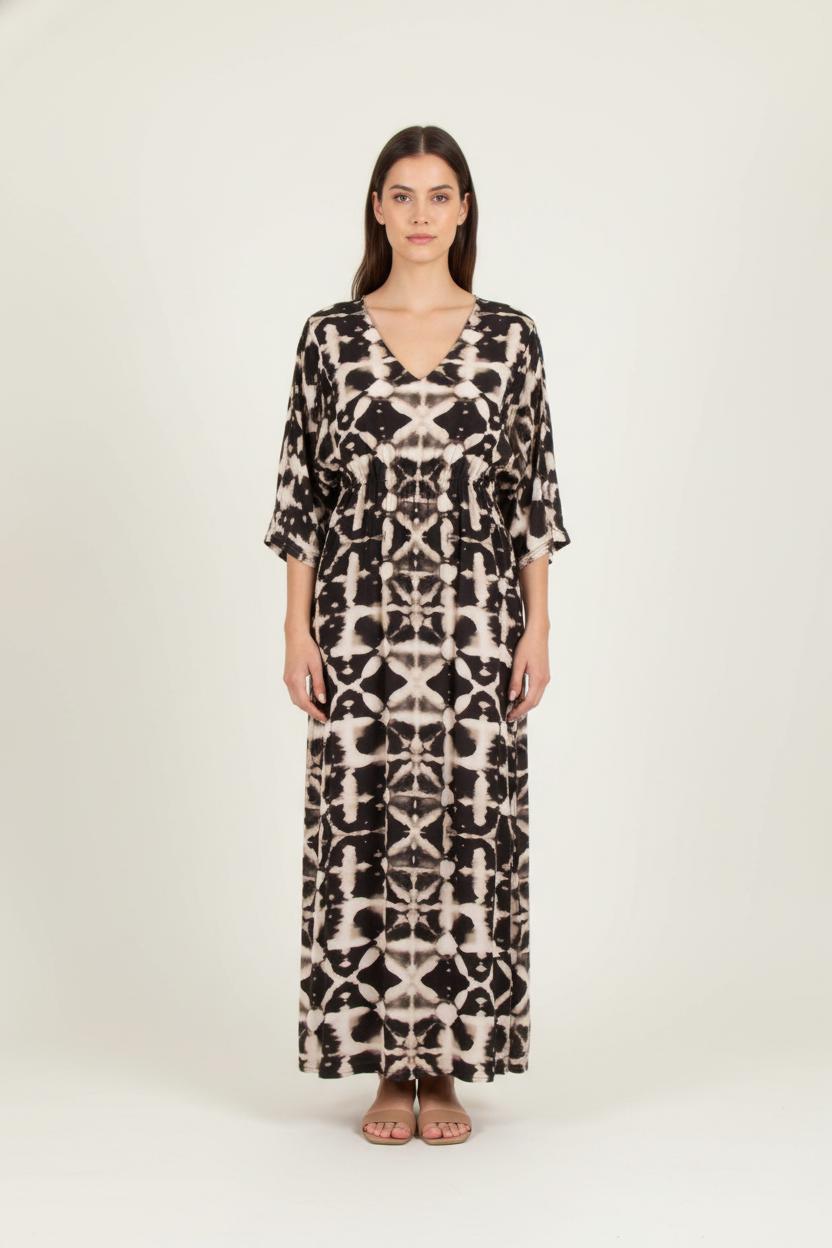 Robe Longue Noire et Beige - Taille S/36 de la marque La Fée Maraboutée | PARAD82175 - Vendu par Paradigme - Image 1