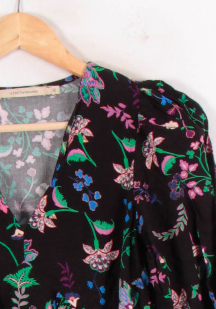 Robe Fleurie Noire et Multicolore - Taille S/36 de la marque La Fée Maraboutée | PARAD82176 - Vendu par Paradigme - Image 3