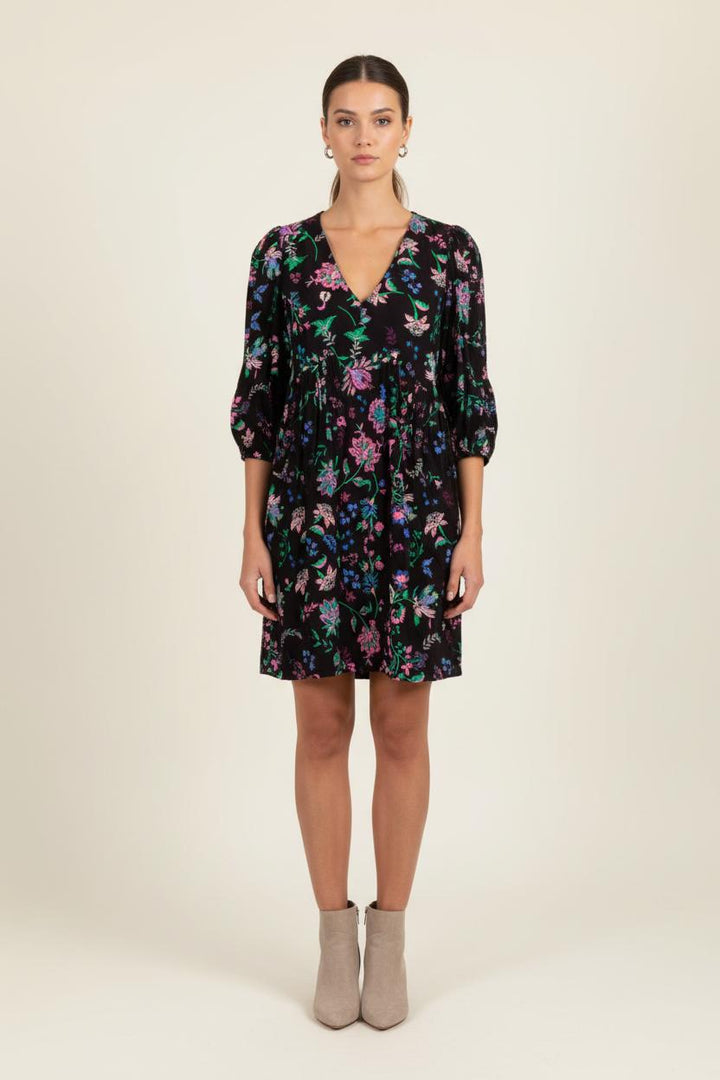 Robe Fleurie Noire et Multicolore - Taille S/36 de la marque La Fée Maraboutée | PARAD82176 - Vendu par Paradigme - Image 1