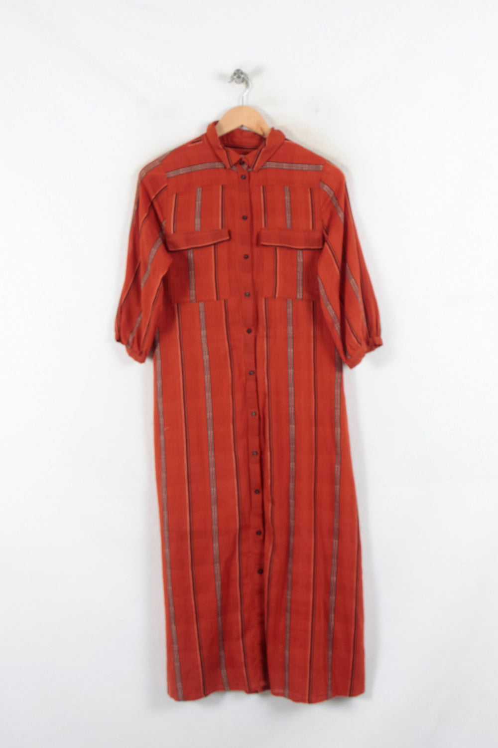 Robe Chemise Longue Rouge et Beige - Taille S/36 de la marque ba&sh | PARAD82214 - Vendu par Paradigme - Image 2