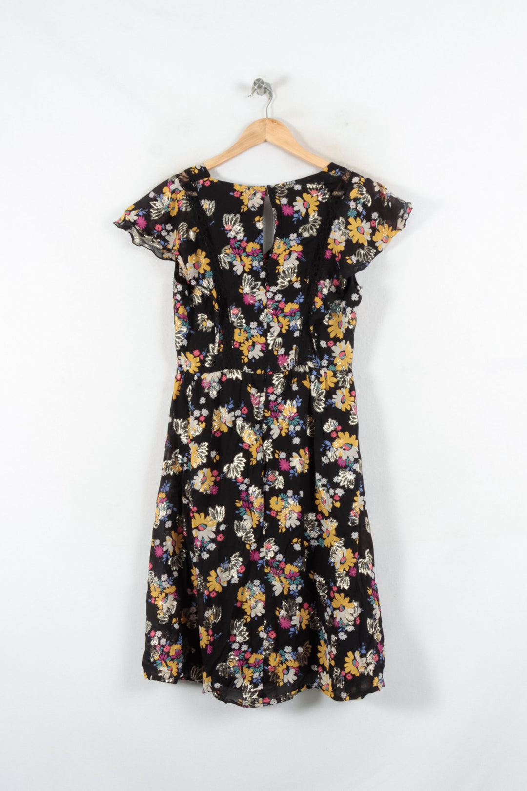 Robe Fleurie Noire et Jaune - Taille L/40 de la marque Caroll | PARAD82357 - Vendu par Paradigme - Image 4