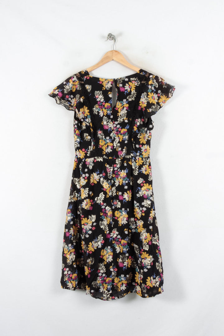 Robe Fleurie Noire et Jaune - Taille L/40 de la marque Caroll | PARAD82357 - Vendu par Paradigme - Image 4