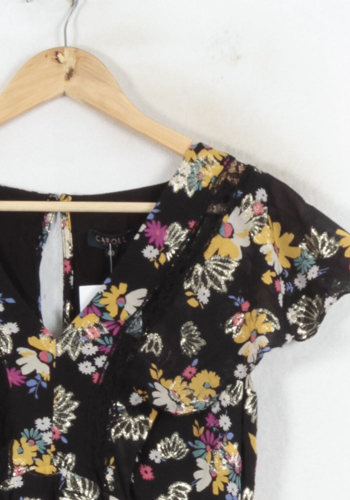 Robe Fleurie Noire et Jaune - Taille L/40 de la marque Caroll | PARAD82357 - Vendu par Paradigme - Image 3