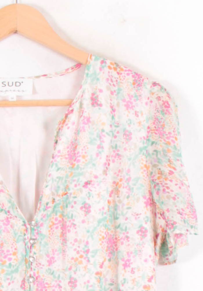 Robe Fleurie Rose et Verte - Taille M/38 de la marque Sud express | PARAD82427 - Vendu par Paradigme - Image 3