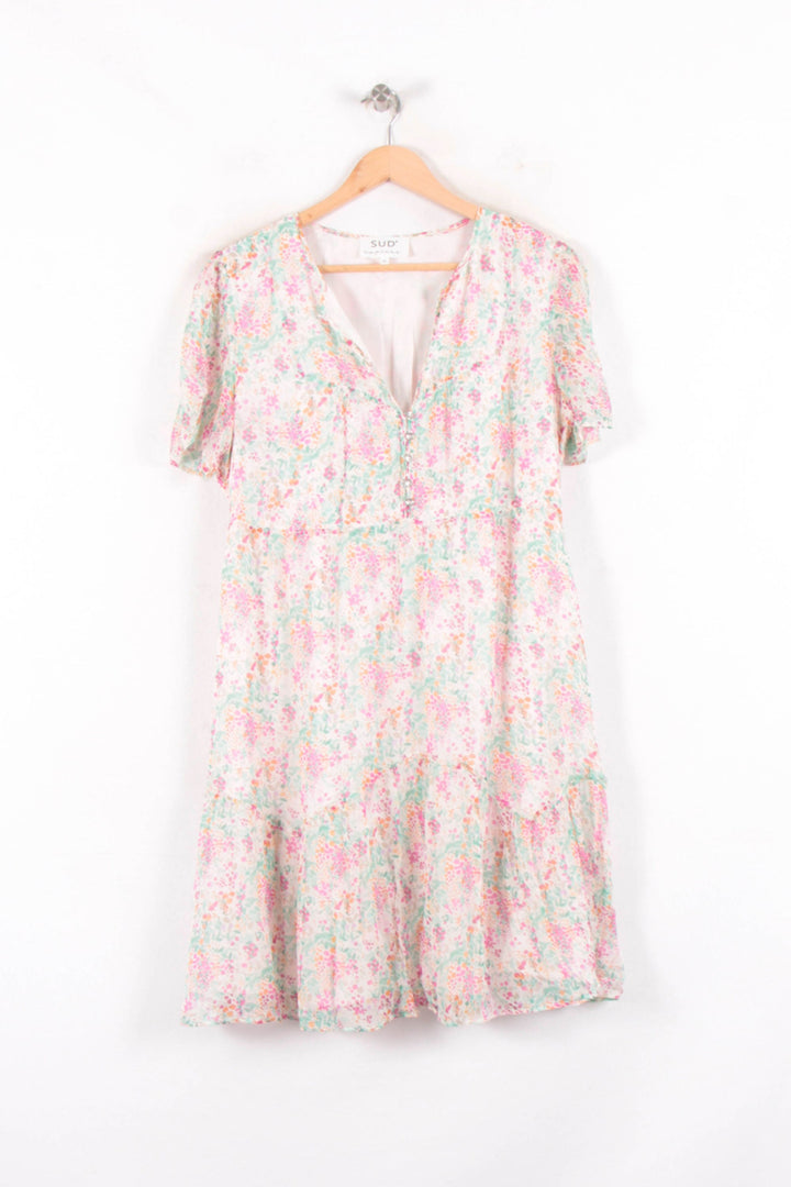 Robe Fleurie Rose et Verte - Taille M/38 de la marque Sud express | PARAD82427 - Vendu par Paradigme - Image 2