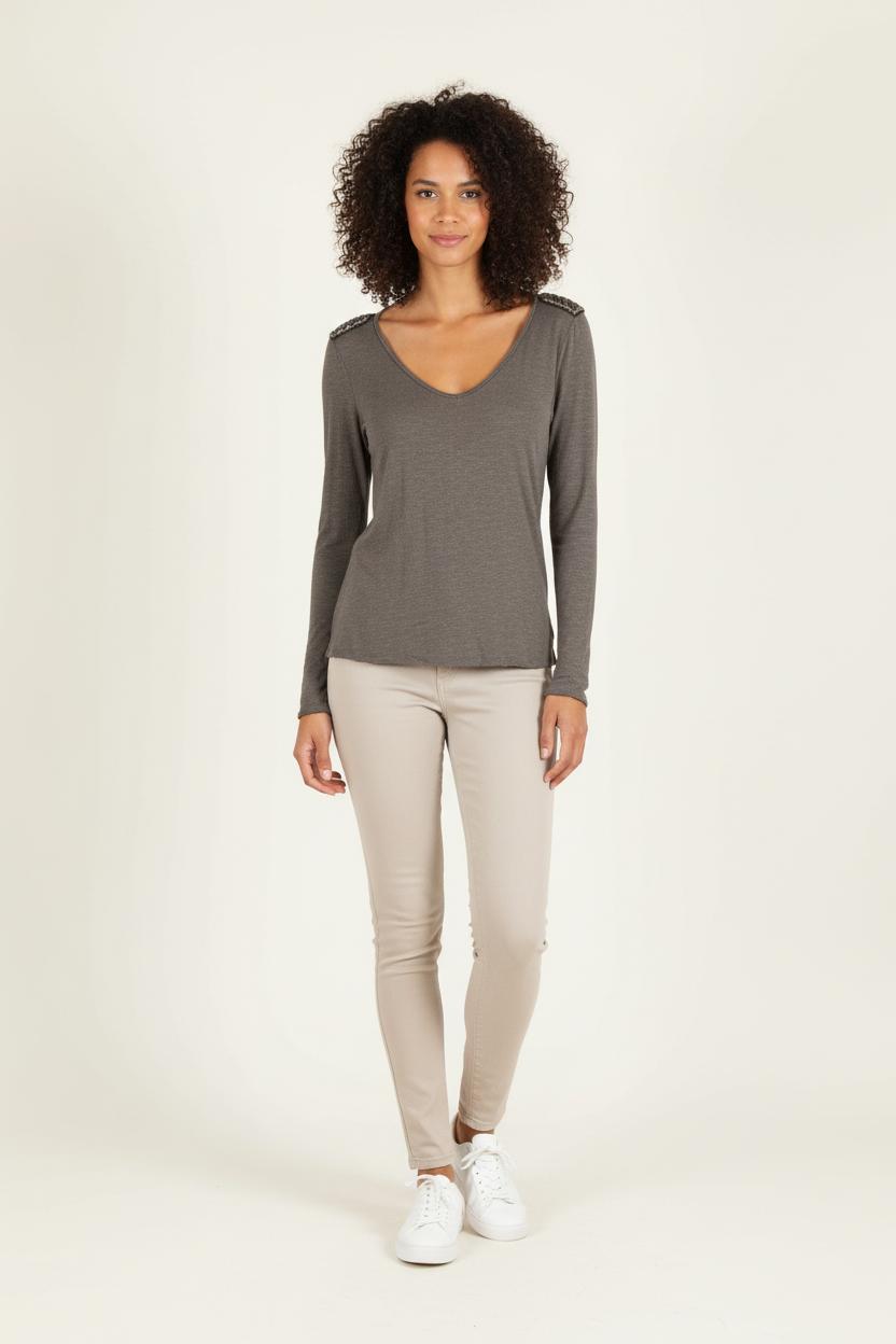 T-shirt Manches Longues Gris - Taille S/36 de la marque IKKS | PARAD82640 - Vendu par Paradigme - Image 1