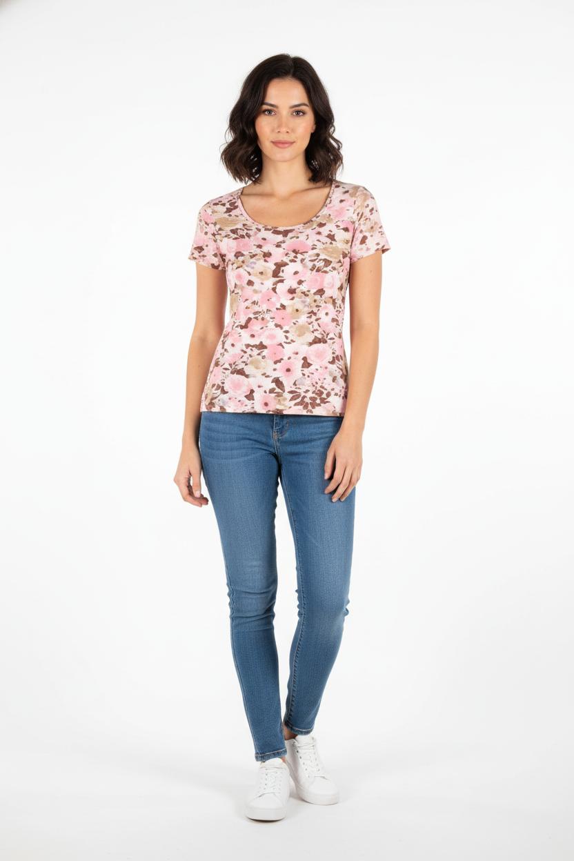 T-shirt Rose et Beige - Taille XS/34 de la marque Maison 123 | PARAD82678 - Vendu par Paradigme - Image 1