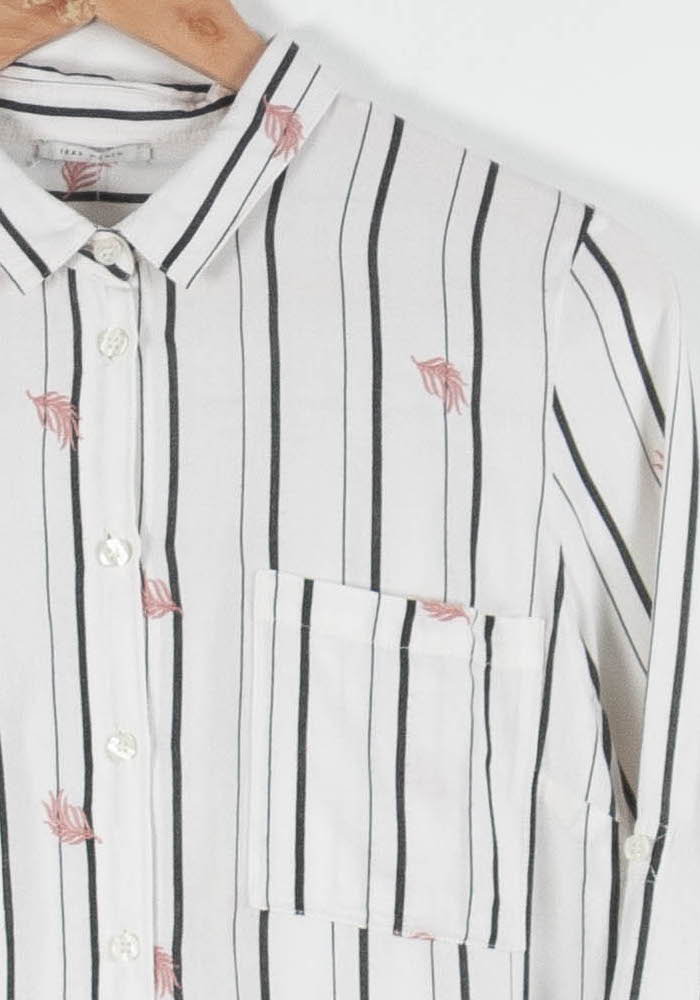 Chemise Blanche à Rayures Noires et Motifs Roses - Taille L/40 de la marque IKKS | PARAD82879 - Vendu par Paradigme - Image 3