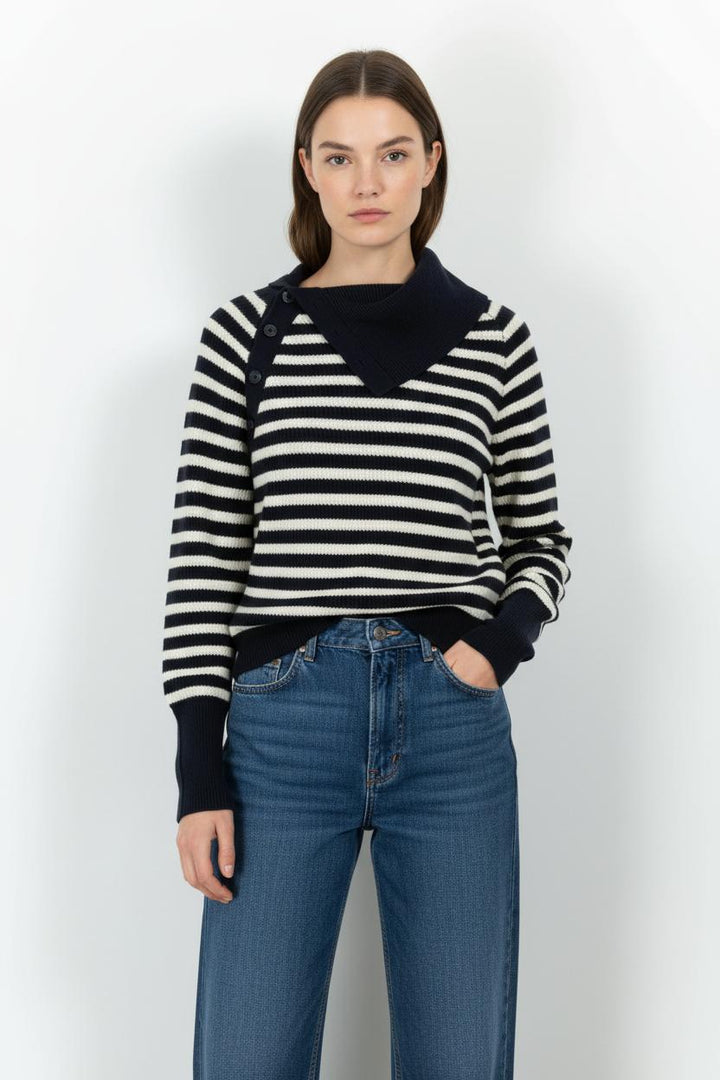 Pull Rayé Blanc et Bleu Marine - Taille M/38 de la marque Comptoir des Cotonniers | PARAD82916 - Vendu par Paradigme - Image 1