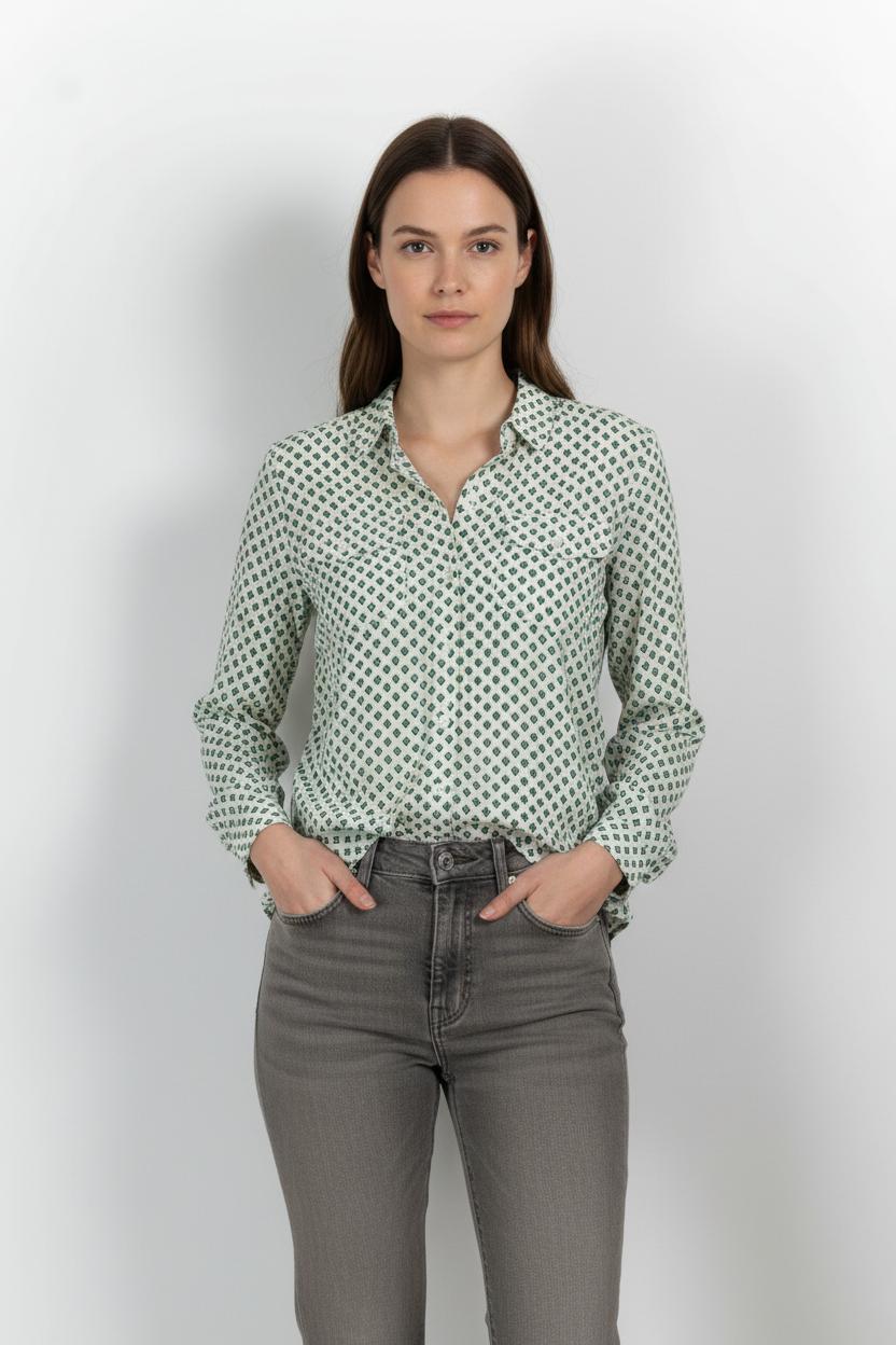 Chemise Blanche et Verte - Taille S/36 de la marque Gerard Darel | PARAD82933 - Vendu par Paradigme - Image 1