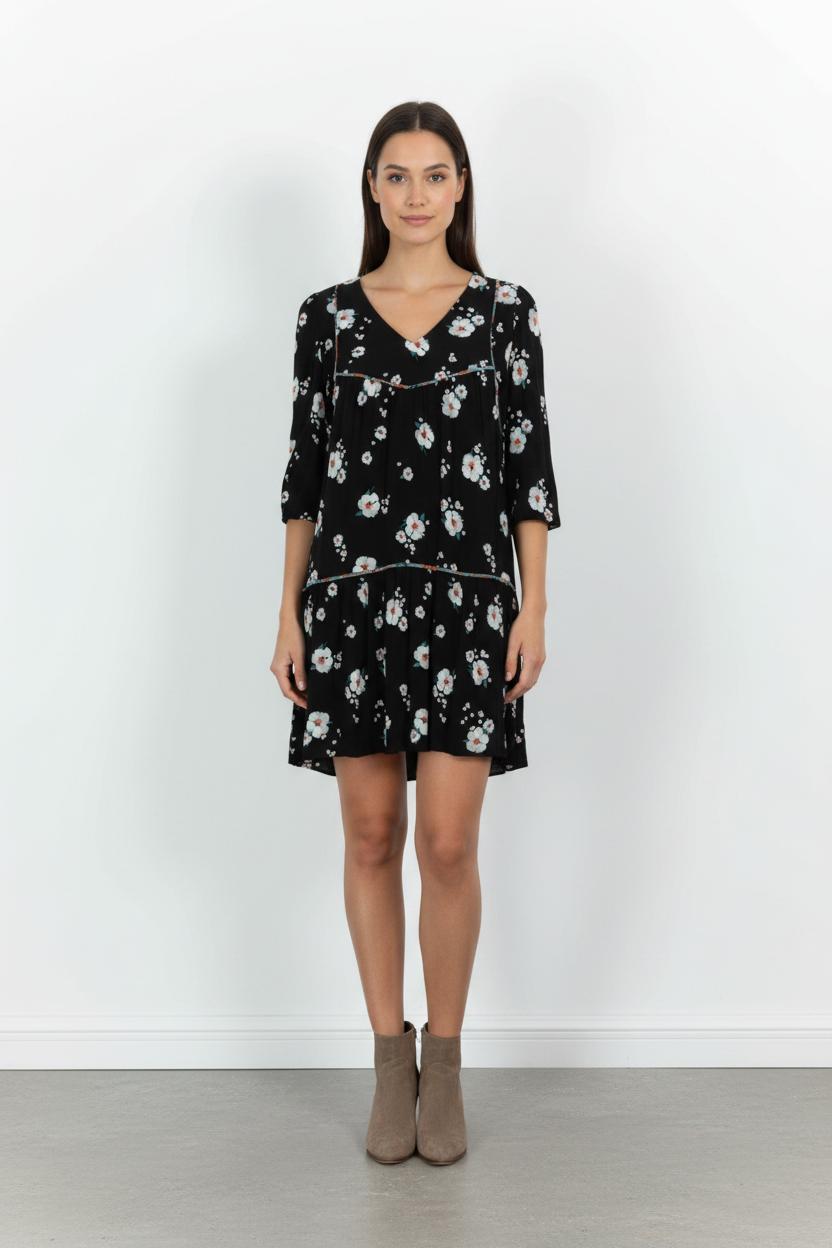 Robe Fleurie Noire et Blanche - Taille XS/34 de la marque ba&sh | PARAD82978 - Vendu par Paradigme - Image 1