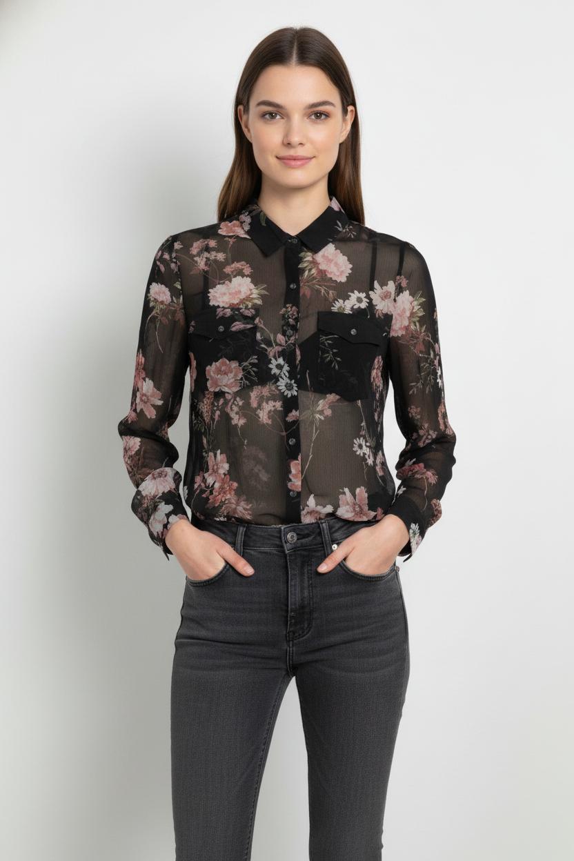 Chemise Noire et Rose - Taille S/36 de la marque The Kooples | PARAD82993 - Vendu par Paradigme - Image 1