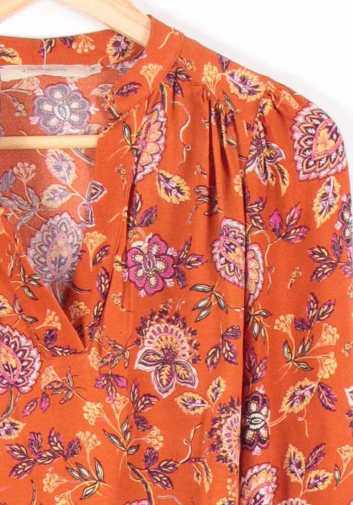 Blouse Fleurie Orange et Rose - Taille XS/34 de la marque La Fée Maraboutée | PARAD83227 - Vendu par Paradigme - Image 3
