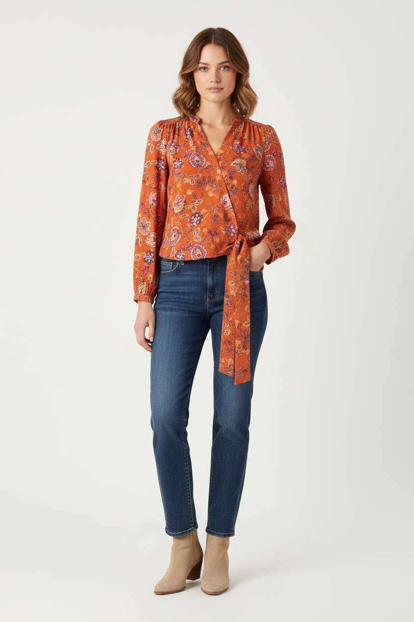 Blouse Fleurie Orange et Rose - Taille XS/34 de la marque La Fée Maraboutée | PARAD83227 - Vendu par Paradigme - Image 1