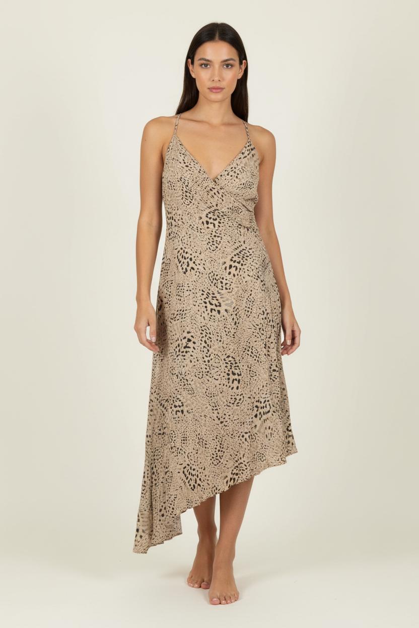 Robe Portefeuille Beige et Noir - Taille L/40