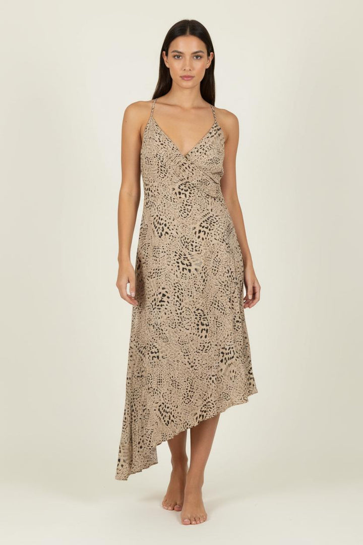 Robe Portefeuille Beige et Noir - Taille L/40