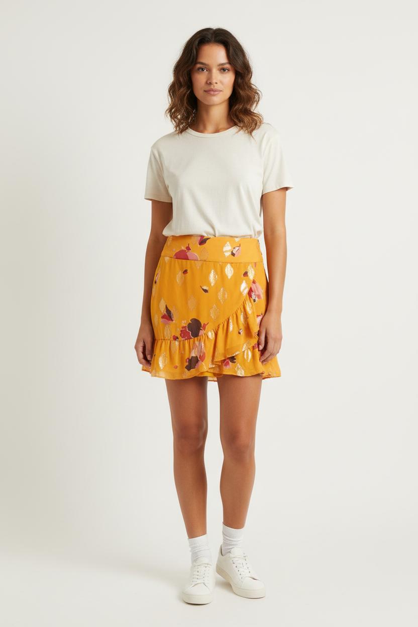 Jupe Volantée Jaune et Doré - Taille XS/34 de la marque Sézane | PARAD83410 - Vendu par Paradigme - Image 1