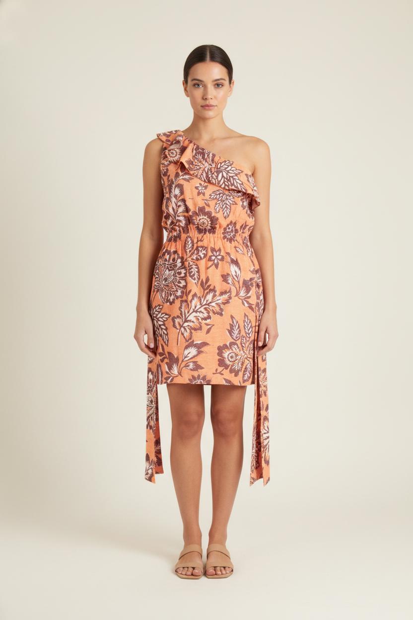 Robe Asymétrique Orange et Marron - Taille XS/34 de la marque Claudie Pierlot | PARAD83433 - Vendu par Paradigme - Image 1