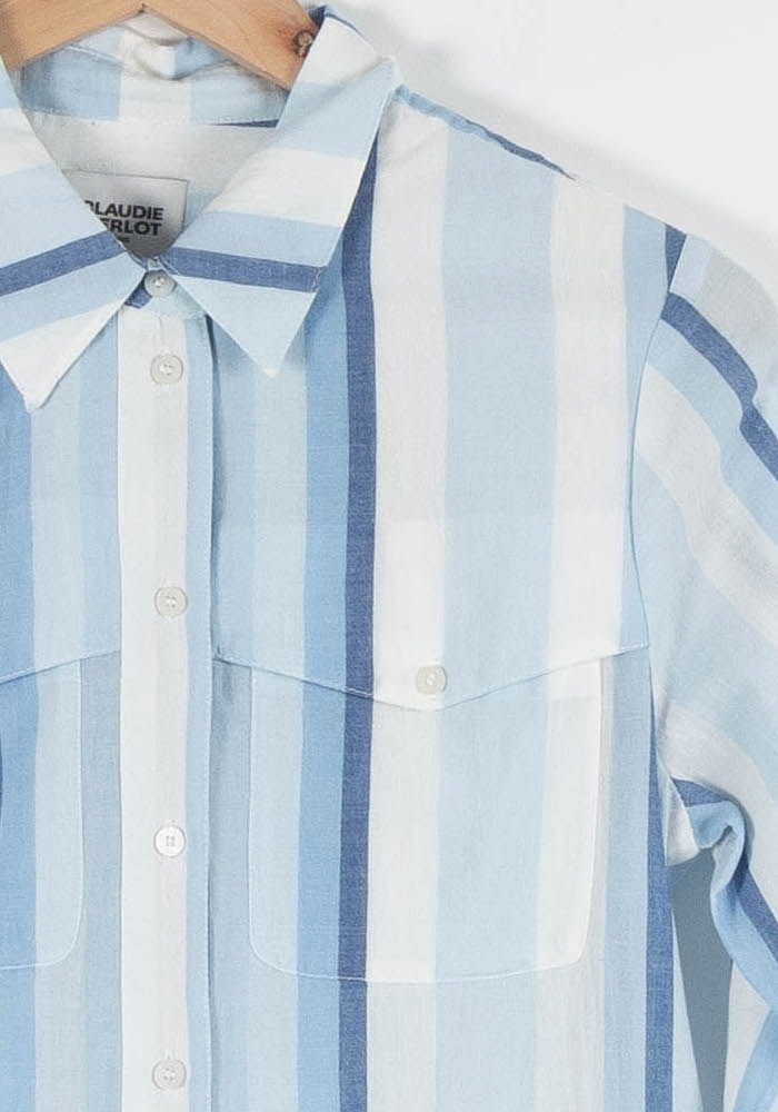 Chemise Rayée Bleue et Blanche - Taille XS/34 de la marque Claudie Pierlot | PARAD83615 - Vendu par Paradigme - Image 3