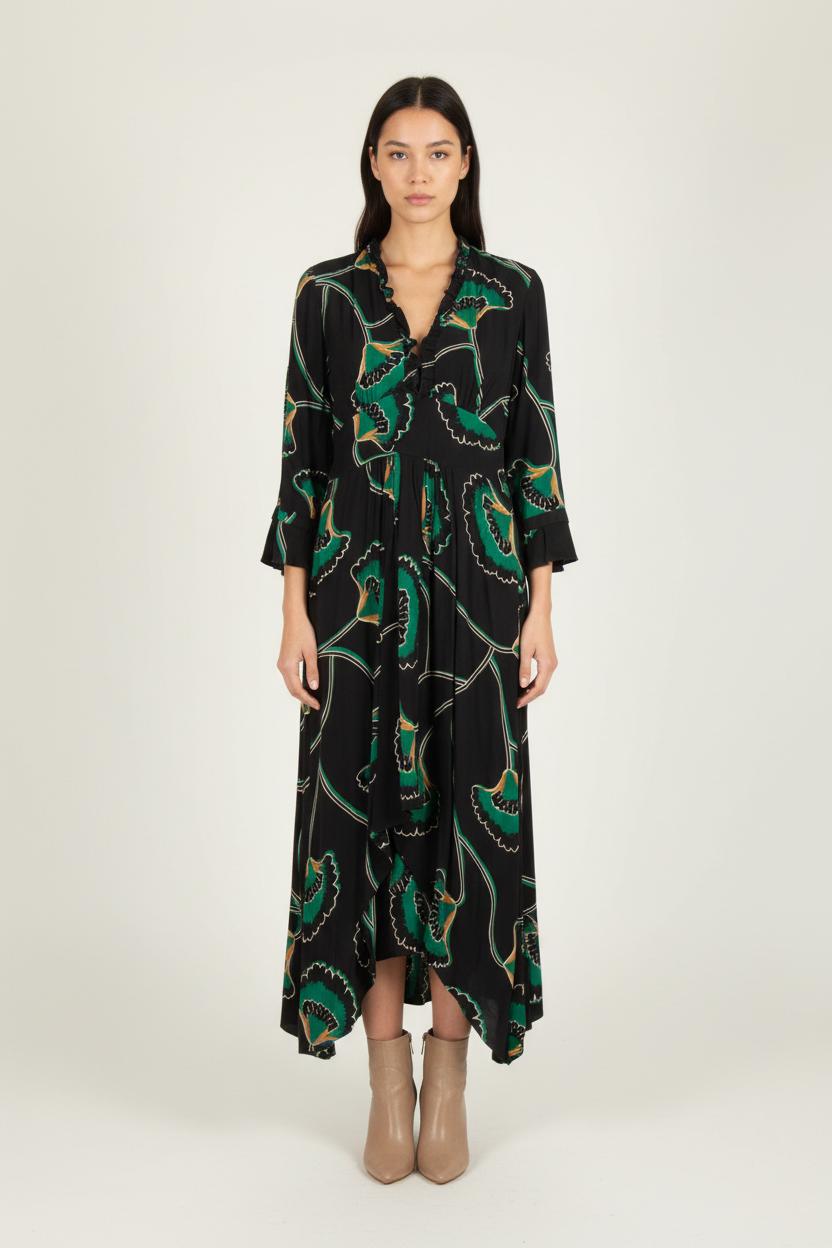 Robe Longue Noire et Verte - Taille S/36 de la marque ba&sh | PARAD83640 - Vendu par Paradigme - Image 1